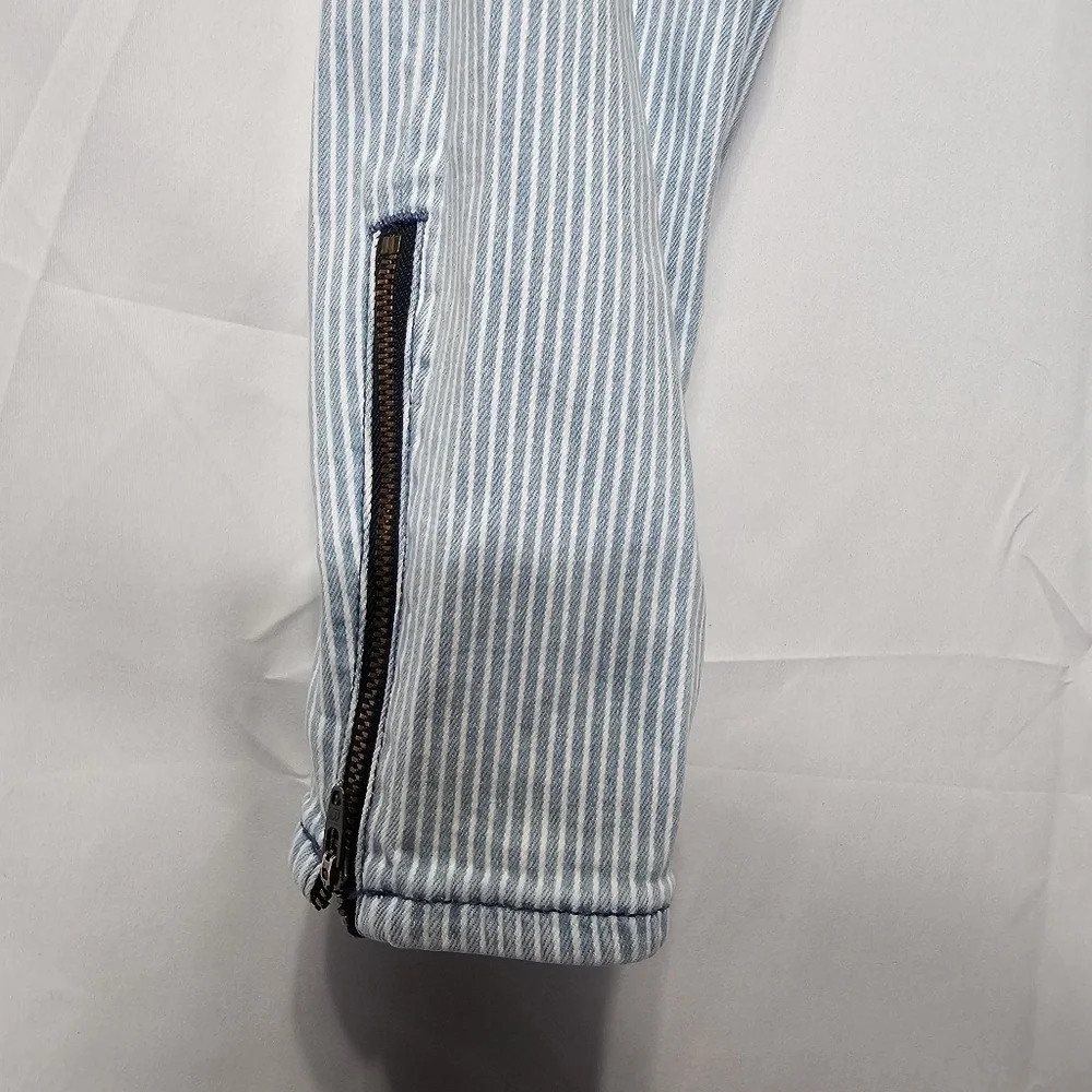 J crew toothpick stripped jeans with ankle zippers on the size